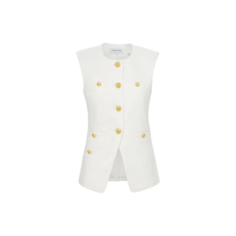 Veronica Beard Tamara Linen Vest Off-white Size 10 #SJ2730